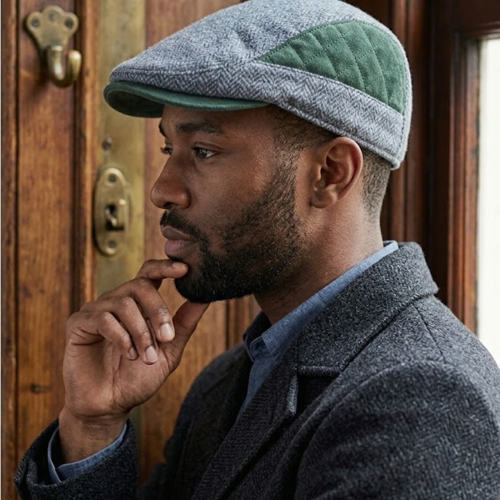 Daniel Cremieux Blue Herringbone Flat Cap